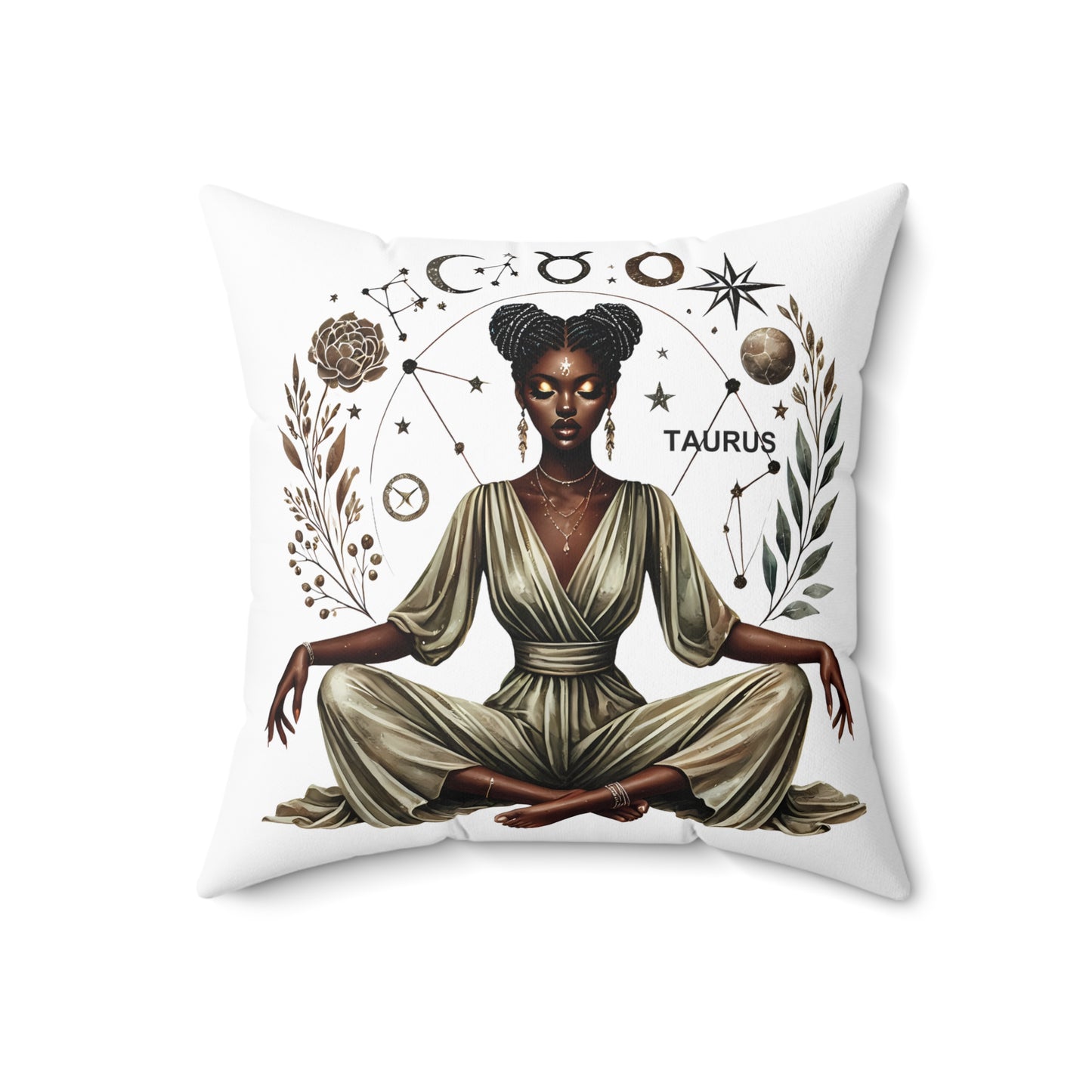 Taurus Zodiac Goddess Pillow — Astrological Decorative Square Cushion