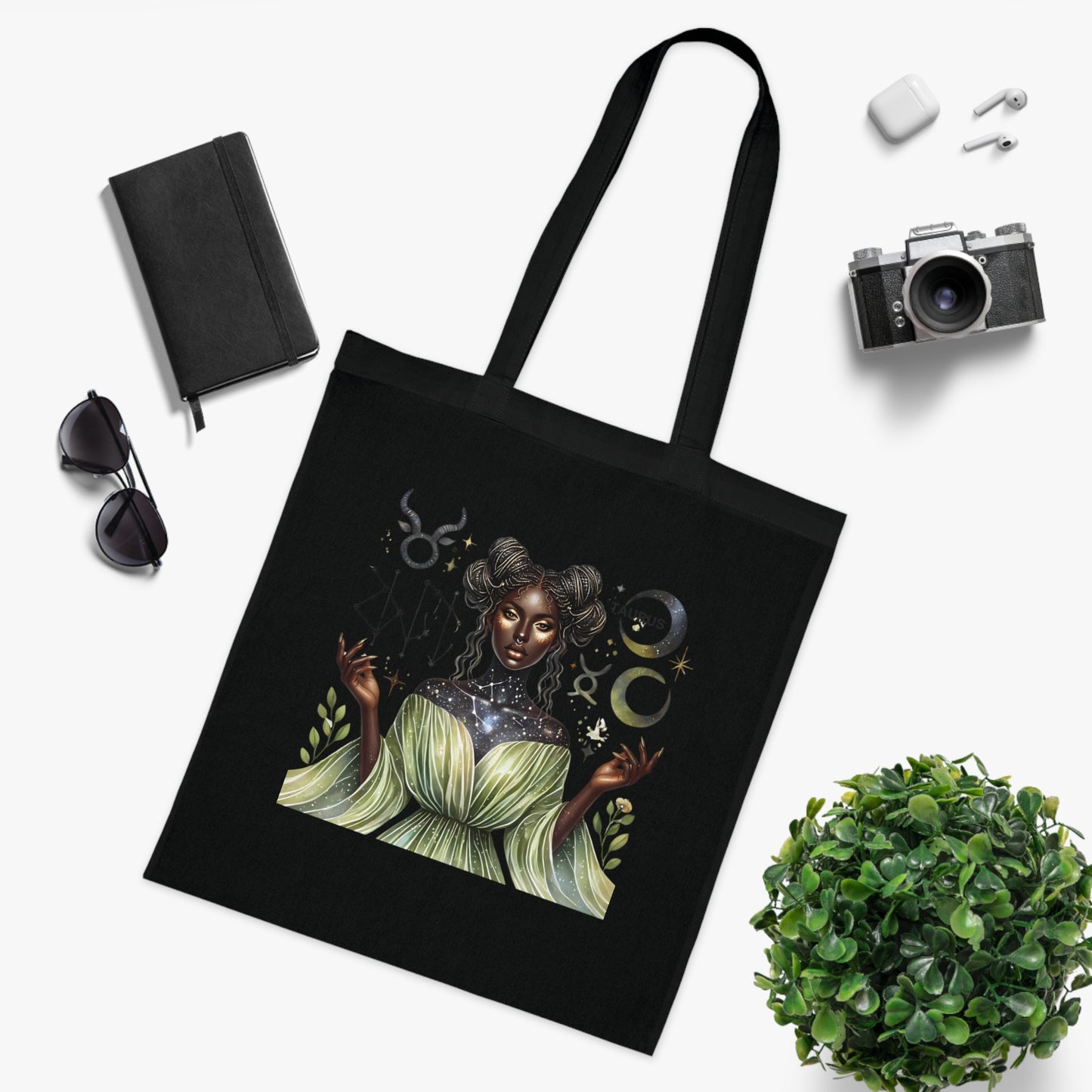 Tote Bag — “Taurus” Zodiac Goddess Cotton Tote | Astrological Earthy Boho Gift