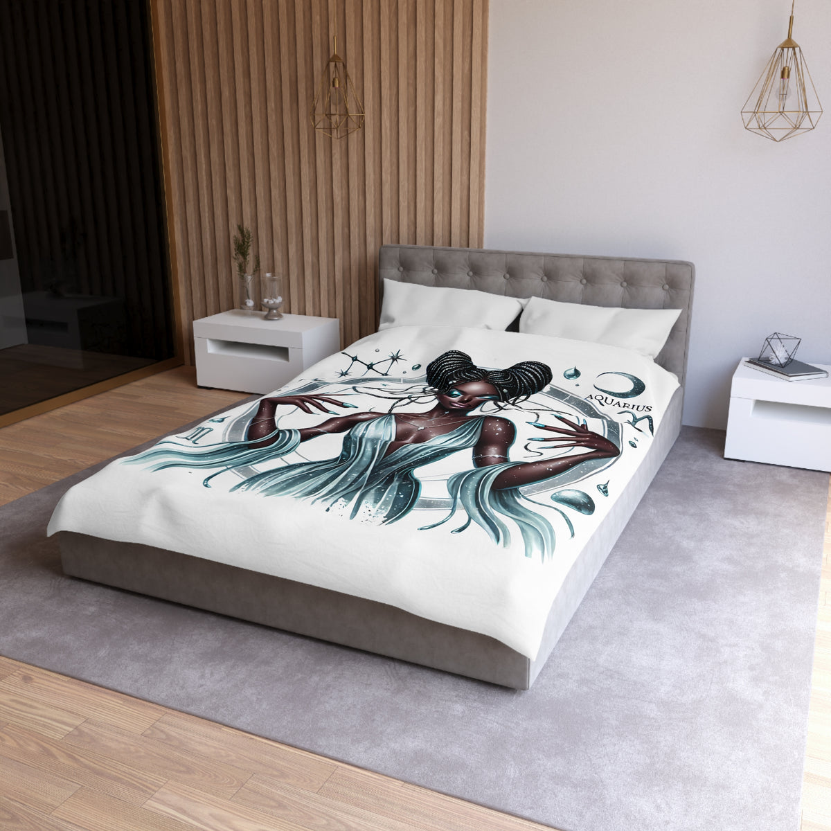Aquarius Goddess Duvet Cover — Celestial Zodiac Bedding for Astrology Lovers