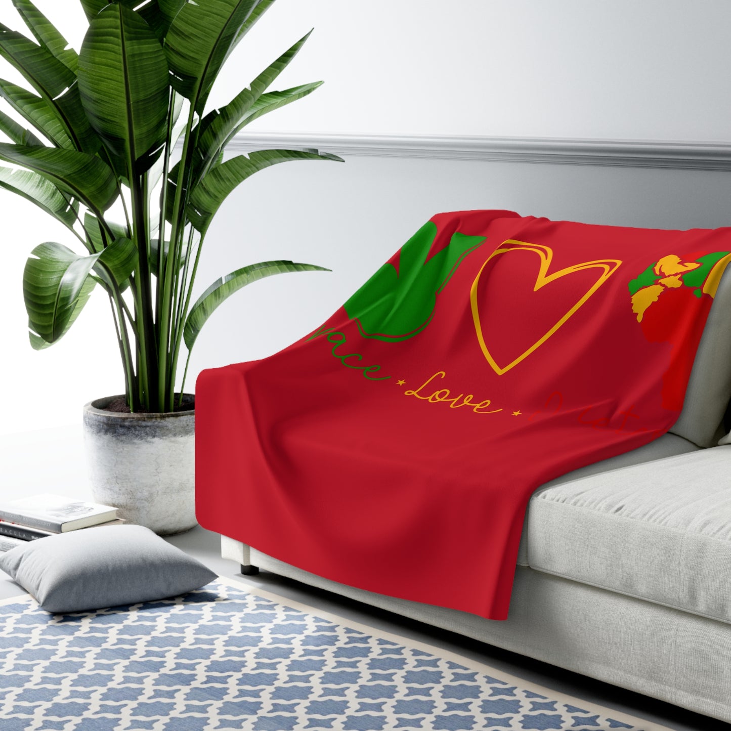 Sherpa Fleece Blanket - Peace, Love & Juneteenth Design