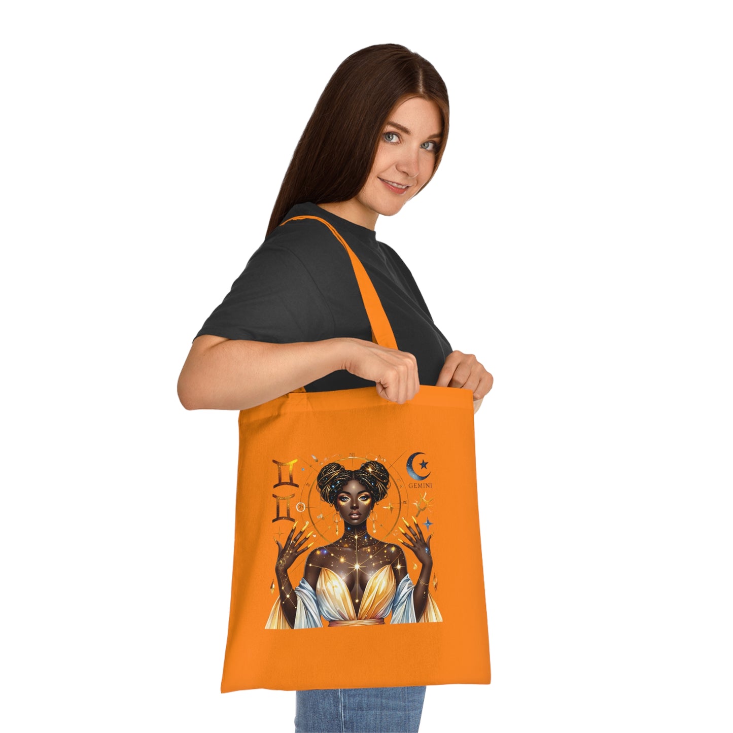 Gemini Star Goddess Cotton Tote — Astrology Zodiac Art Tote Bag
