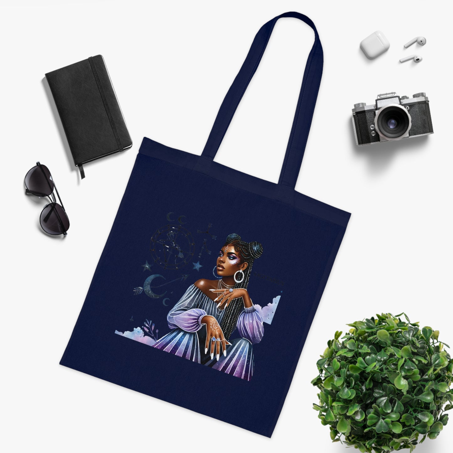 Astrology Muse Cotton Tote — Nightfall Zodiac Portrait Tote Bag
