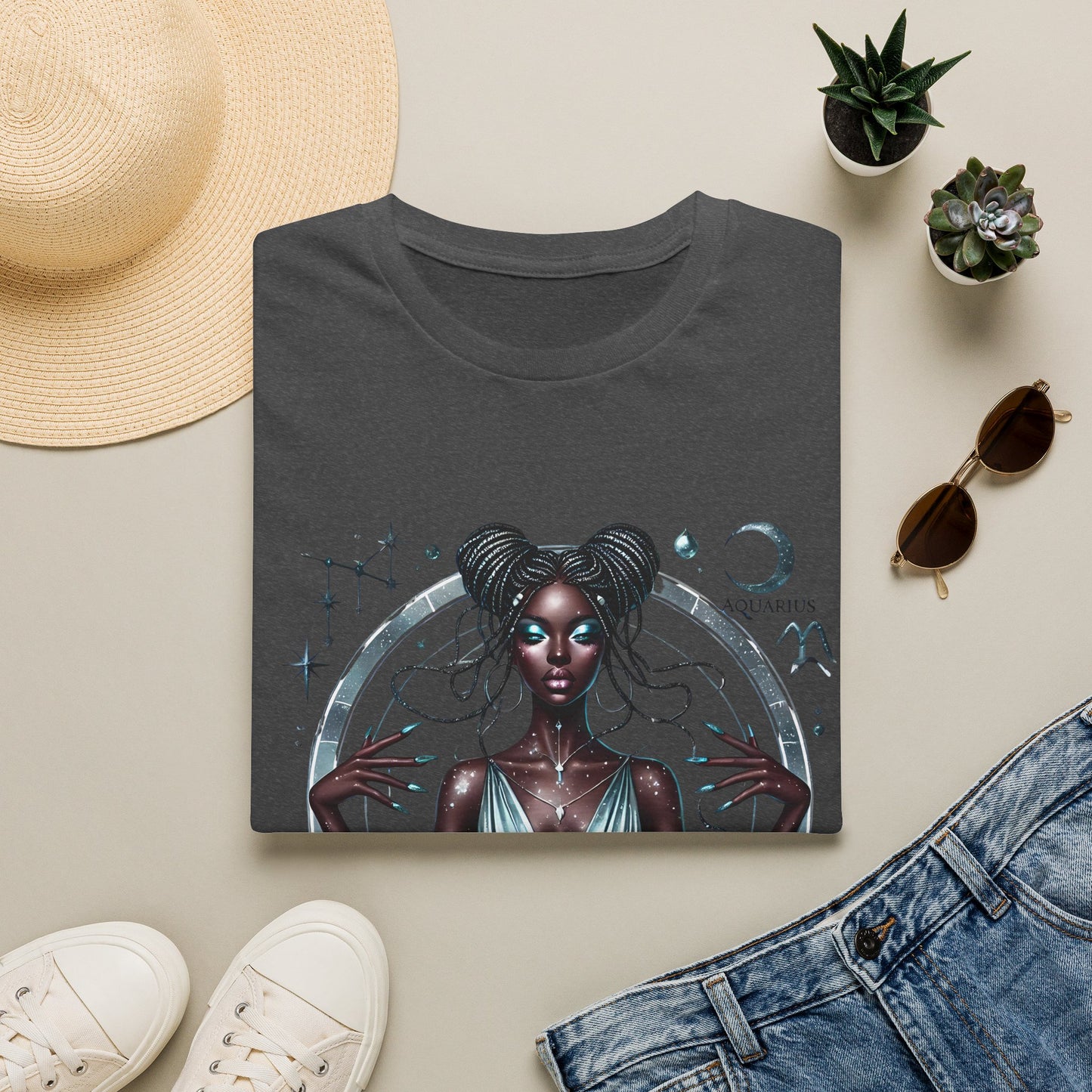 Aquarius Zodiac Tee — Ethereal Black Woman Astrology T-Shirt