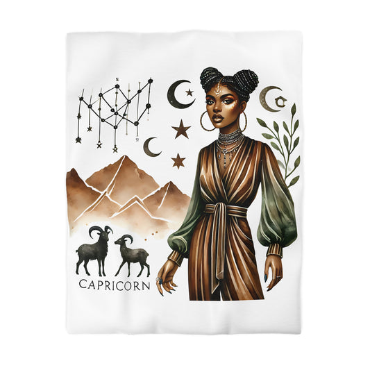 Capricorn Zodiac Duvet Cover — Elegant Earth-Toned Astrology Bedding