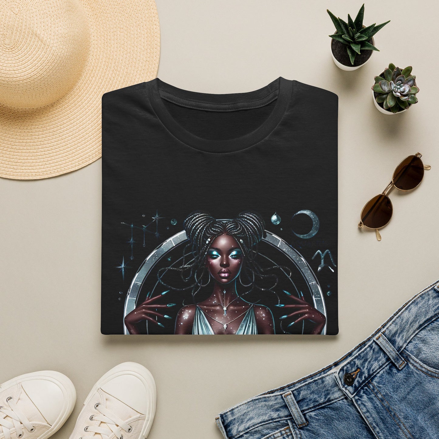 Aquarius Zodiac Tee — Ethereal Black Woman Astrology T-Shirt