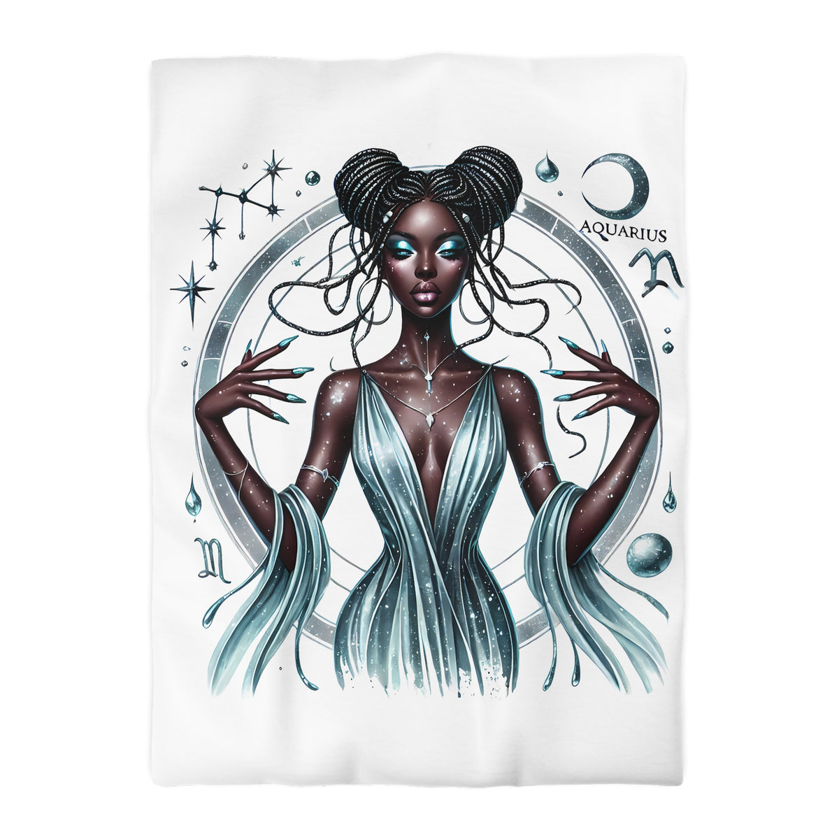 Aquarius Goddess Duvet Cover — Celestial Zodiac Bedding for Astrology Lovers