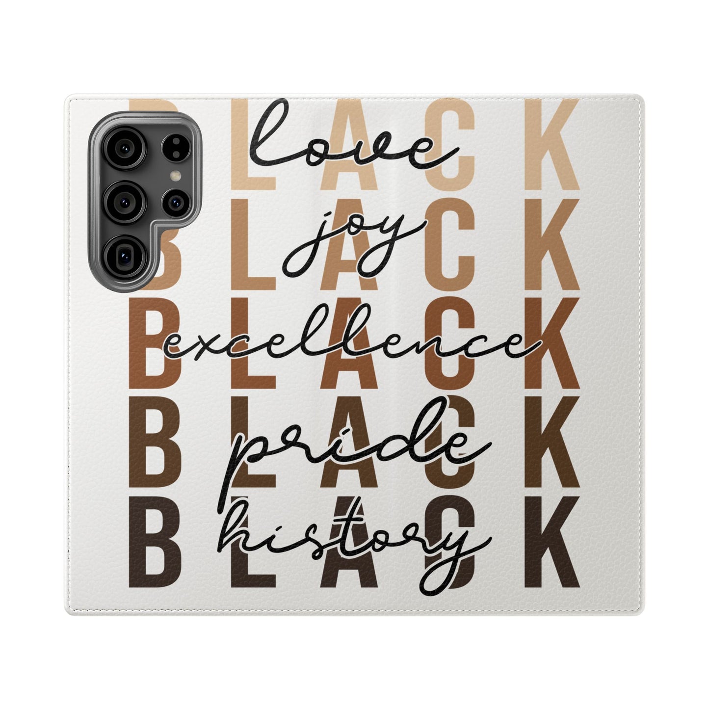 Flip Phone Case — "Black" Typography with Love, Joy, Pride & History