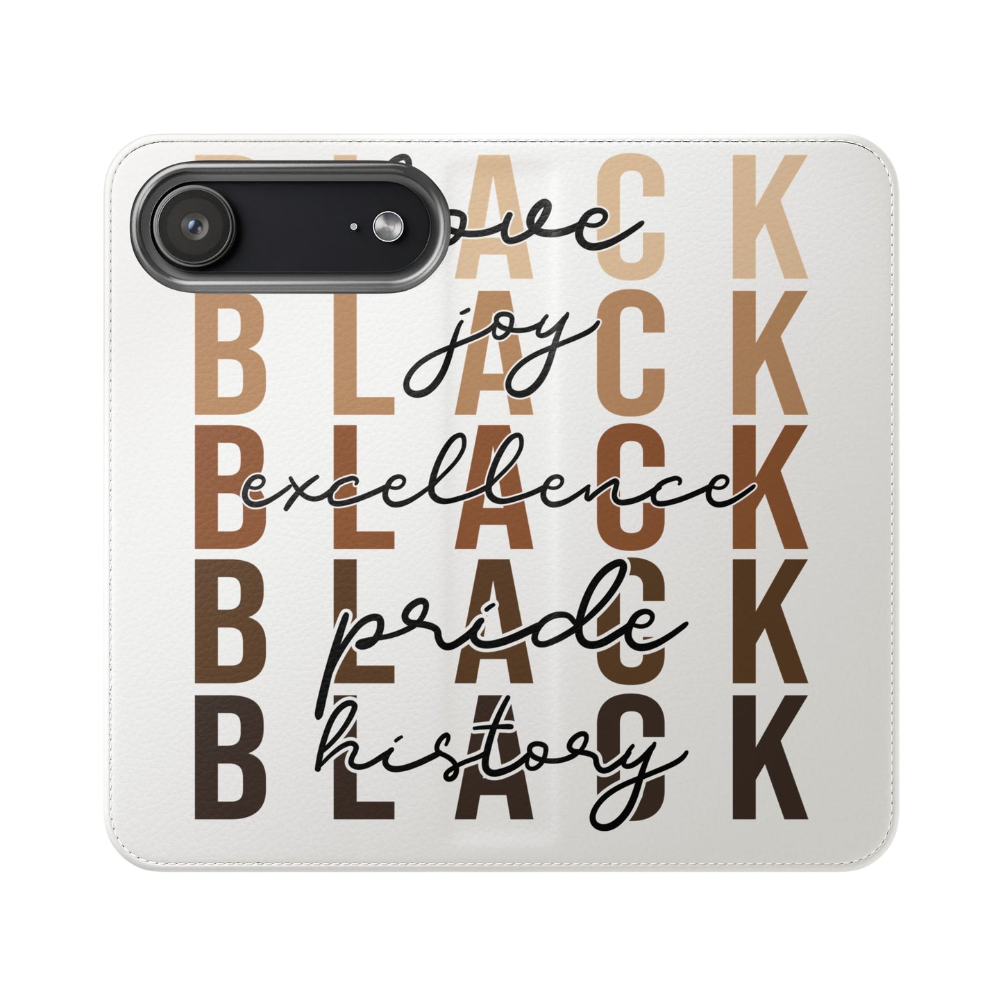 Flip Phone Case — "Black" Typography with Love, Joy, Pride & History
