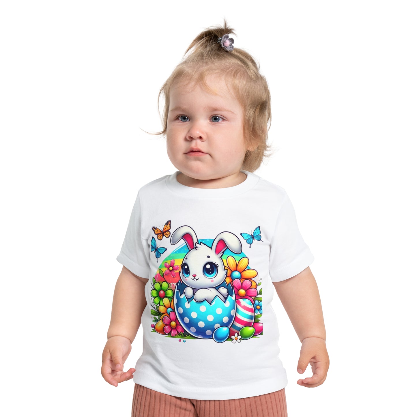 Cute Bunny Easter Baby T-Shirt - Short Sleeve Floral Design