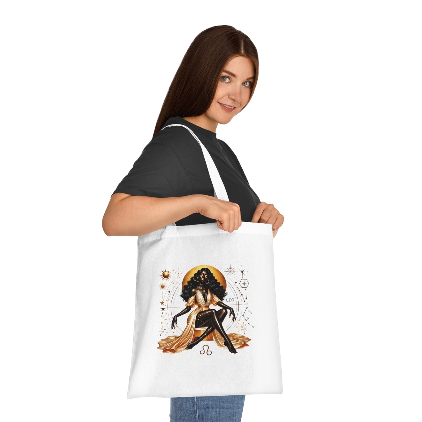 Leo Zodiac Cotton Tote — Golden Astrology Art Bag