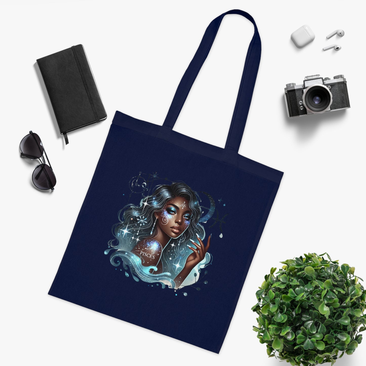 Pisces Goddess Cotton Tote — Astrological Water Sign Art Tote Bag