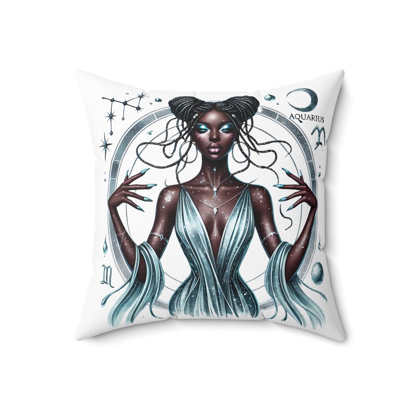 Aquarius Zodiac Art Pillow — Mystical Black Woman Astrology Throw Pillow
