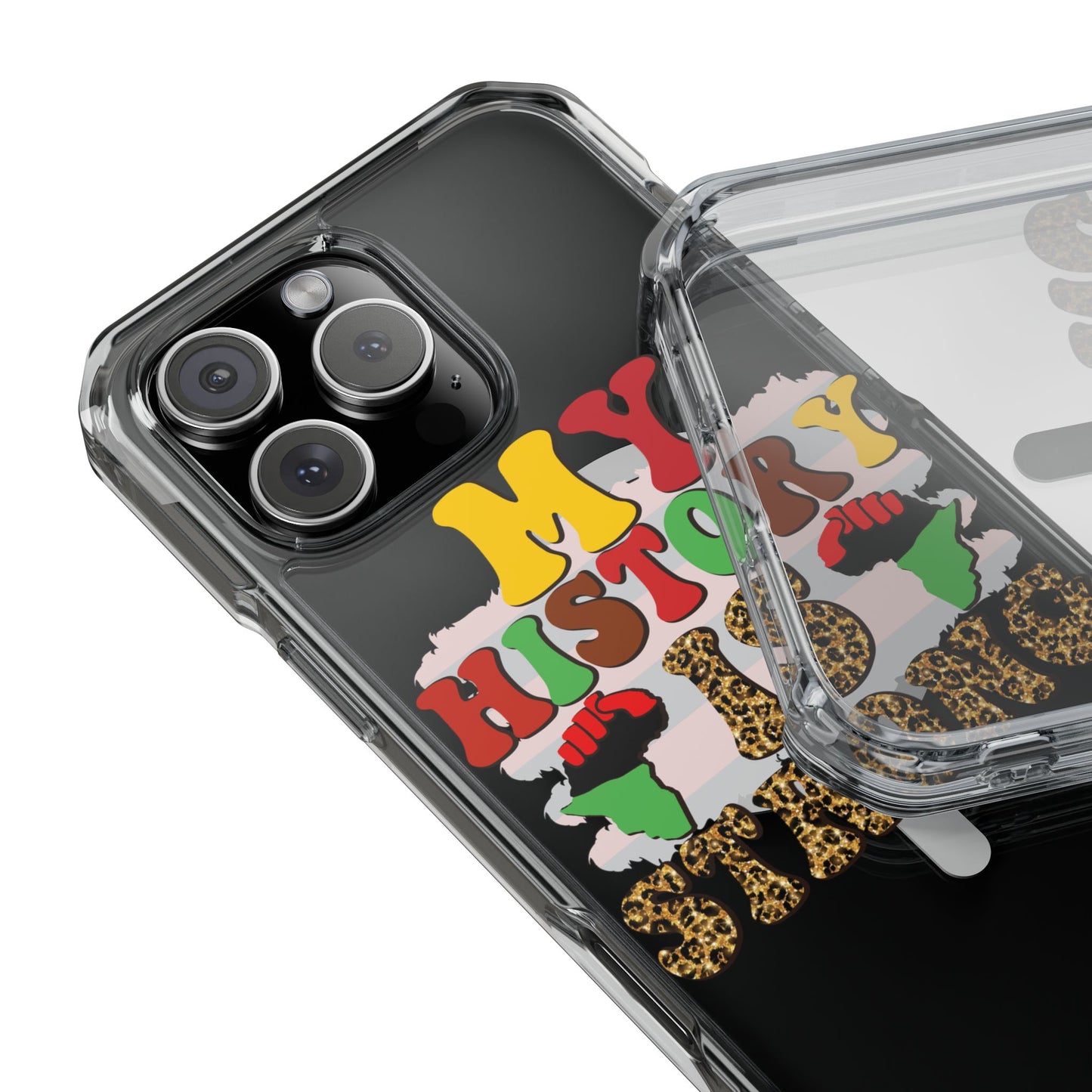 Clear Magnetic Phone Case — "My History Is Strong" Afrocentric Design