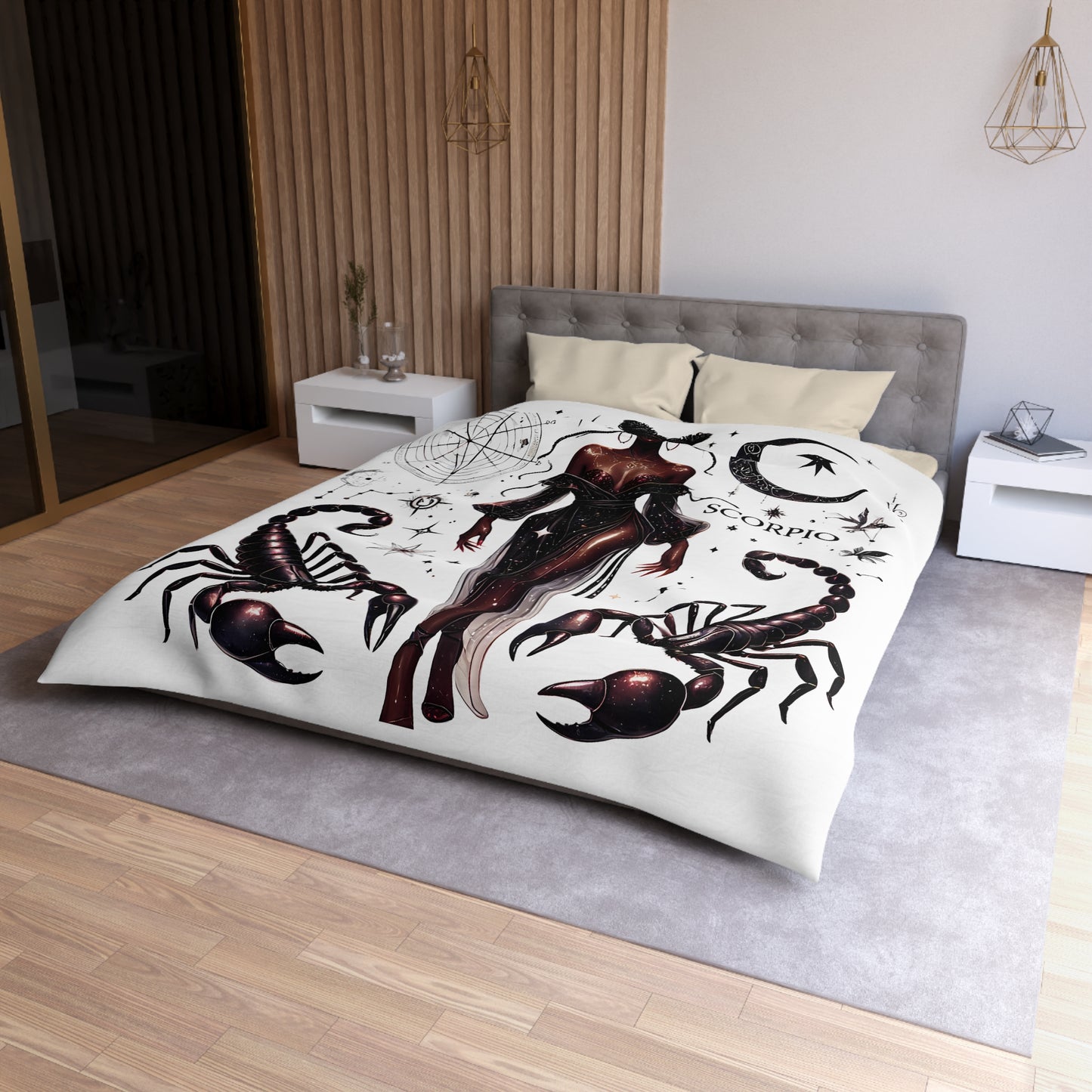 Scorpio Zodiac Duvet Cover — Celestial Scorpio Bedding with Scorpion Art