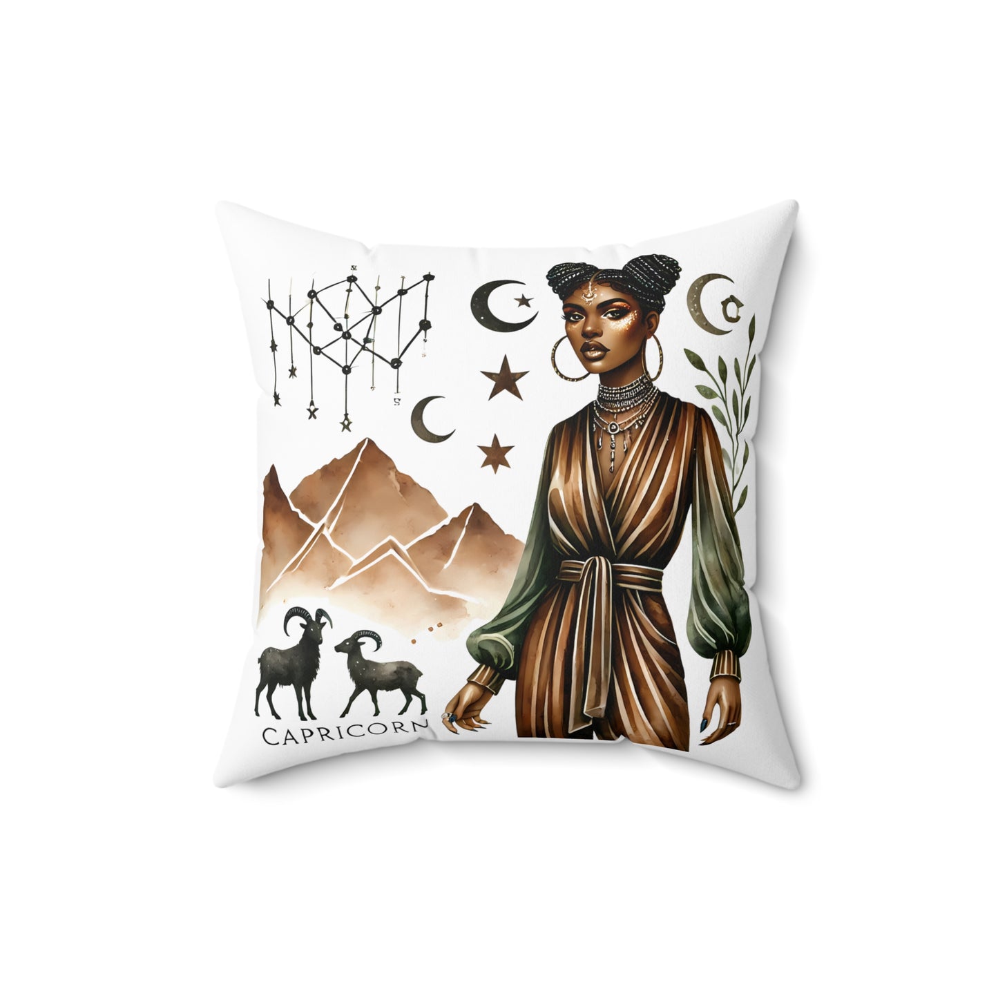 Capricorn Zodiac Decorative Pillow — Capricorn Astrology Throw Pillow with Mountains & Celestial Design