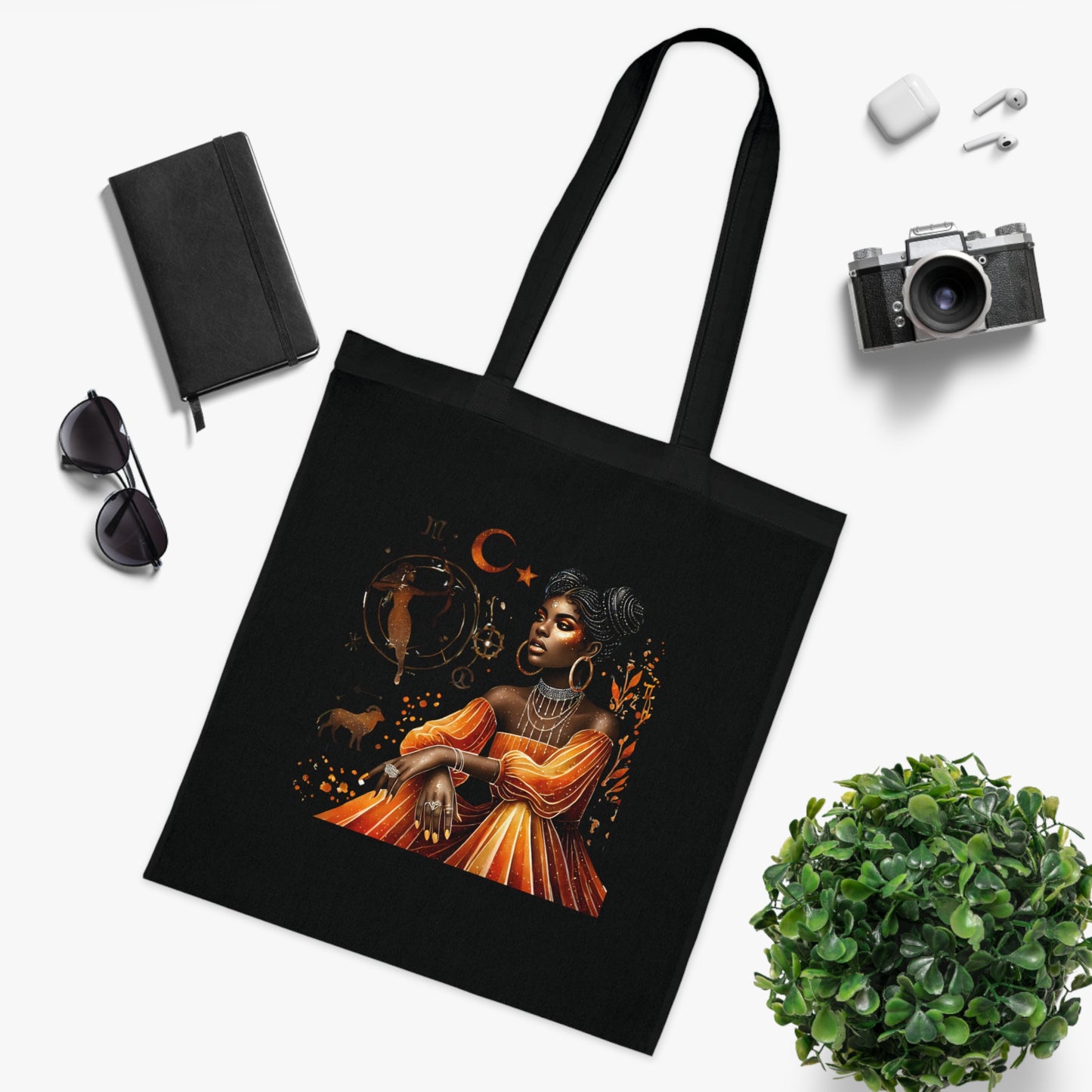 Sagittarius Zodiac Tote — Black Woman Archer Astrology Cotton Tote Bag