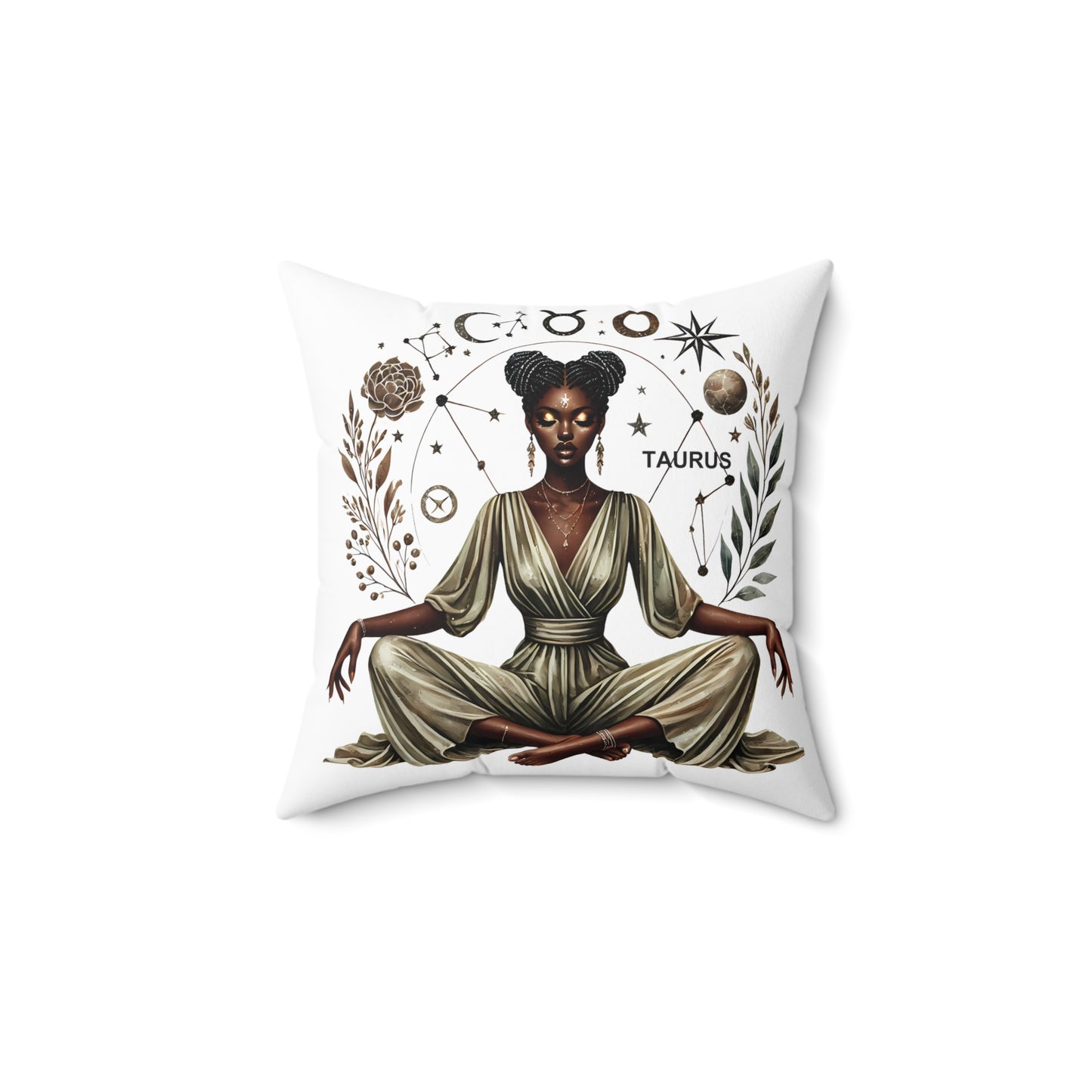 Taurus Zodiac Goddess Pillow — Astrological Decorative Square Cushion