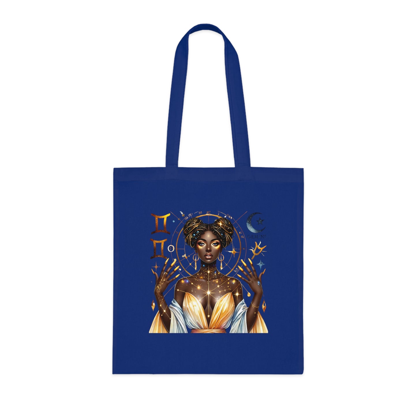 Gemini Star Goddess Cotton Tote — Astrology Zodiac Art Tote Bag