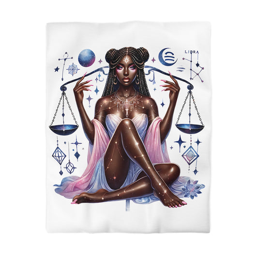 Libra Zodiac Duvet Cover — Celestial Black Goddess Horoscope Bedding