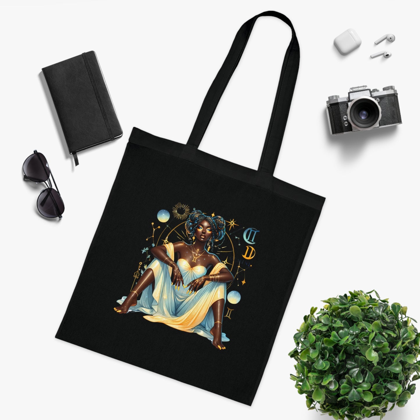 Zodiac Gemini Goddess Cotton Tote Bag — Astrological Art Market Tote