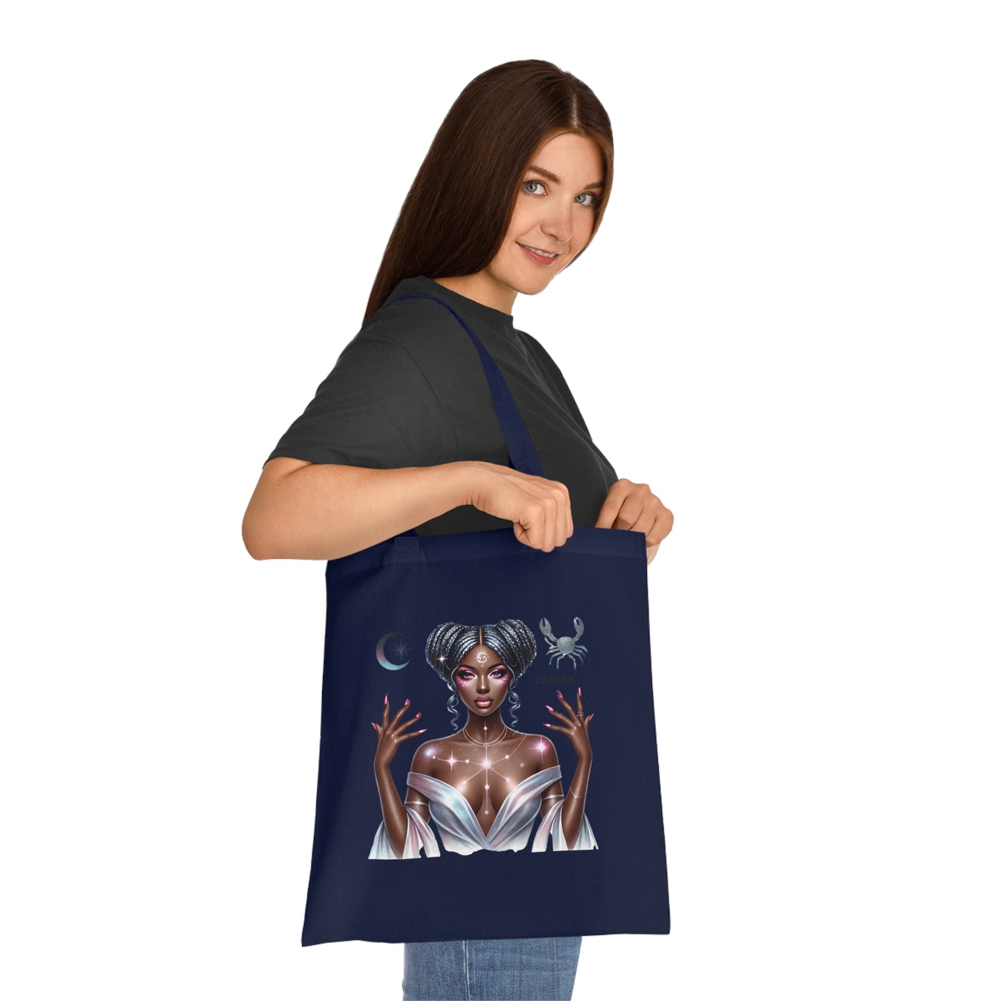 Cancer Zodiac Tote Bag — Mystic Moon Goddess Astrology Cotton Tote
