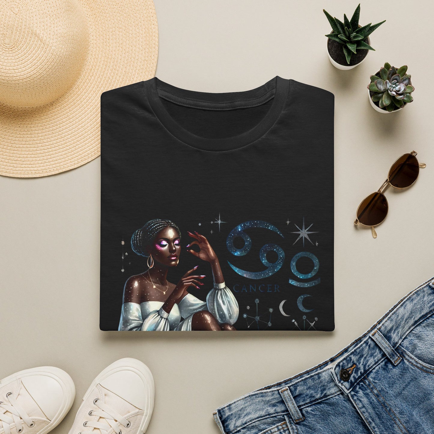 Cancer Zodiac T‑Shirt — Elegant Astrology Tee with Cancer Symbol & Celestial Art