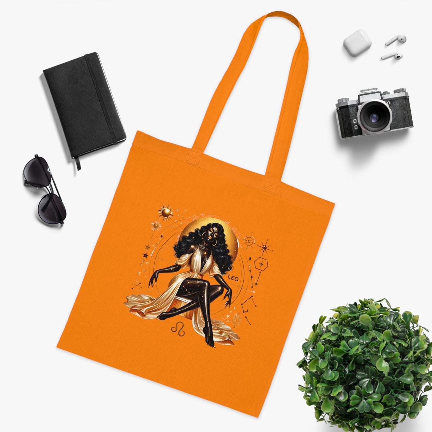 Leo Zodiac Cotton Tote — Golden Astrology Art Bag