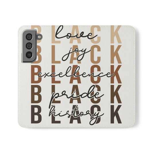 Flip Phone Case — "Black" Typography with Love, Joy, Pride & History