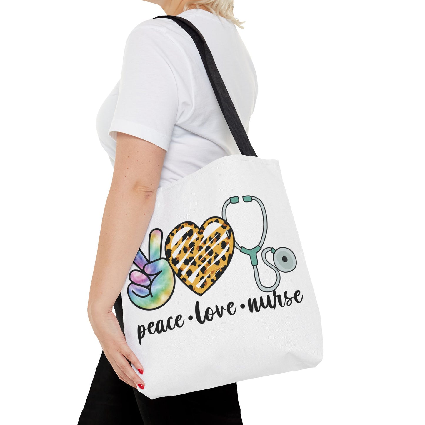 Peace Love Nurse Tote Bag — Cute Nurse Gift with Stethoscope Design