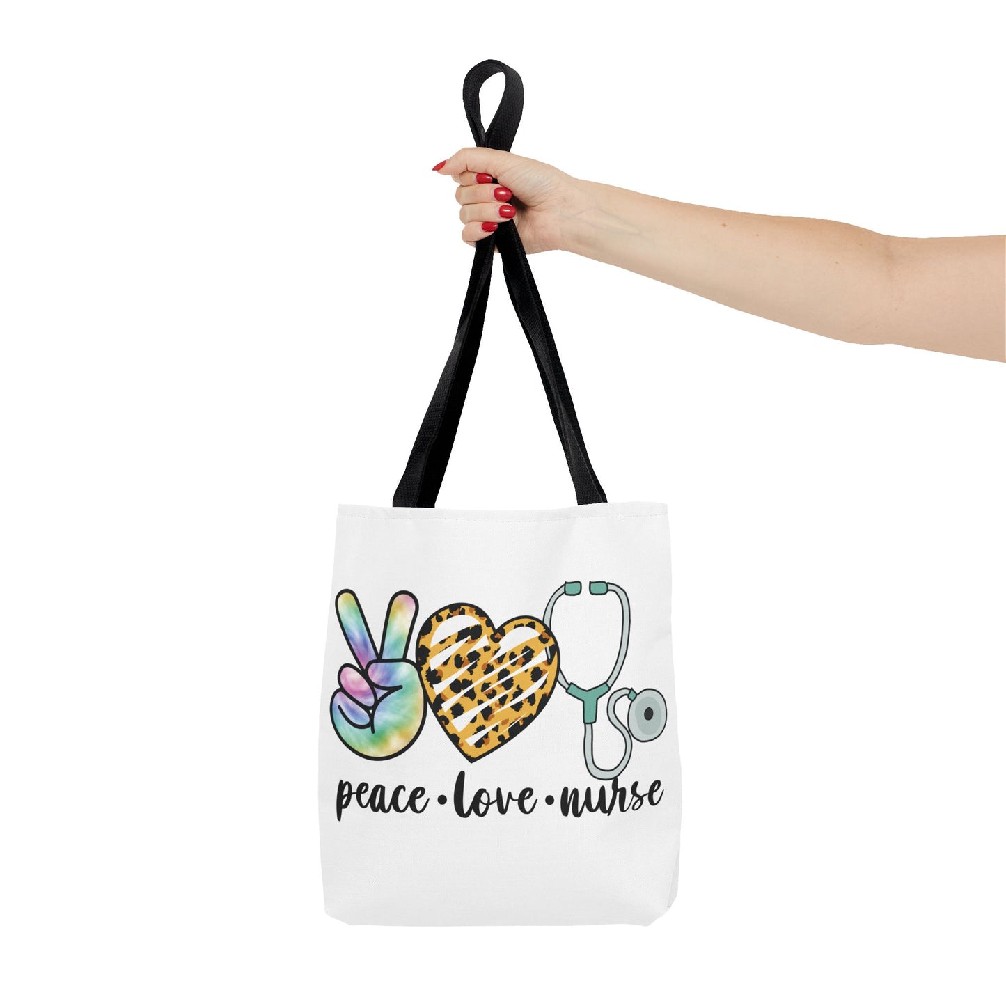 Peace Love Nurse Tote Bag — Cute Nurse Gift with Stethoscope Design