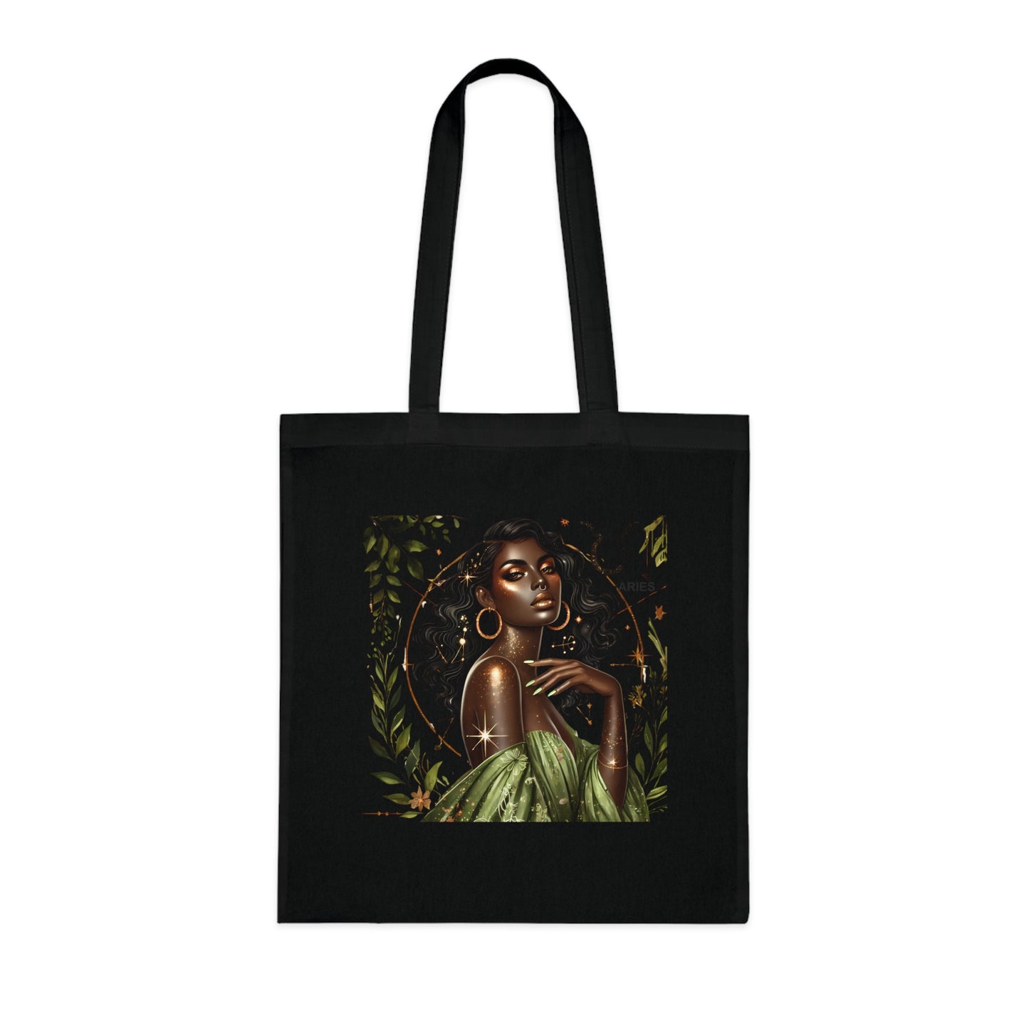 Tote Bag — Elegant Taurus Zodiac Tote with Black Woman Illustration