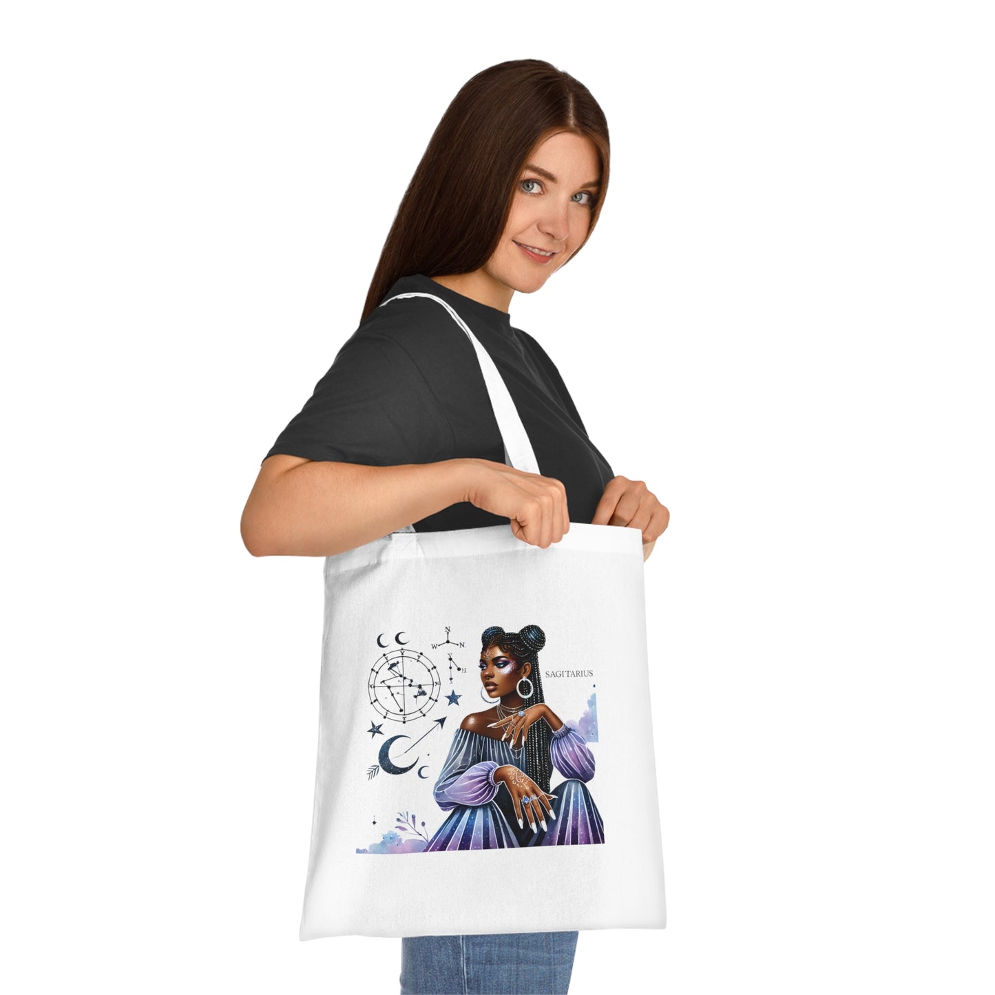 Astrology Muse Cotton Tote — Nightfall Zodiac Portrait Tote Bag