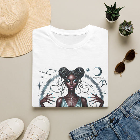 Aquarius Zodiac Tee — Ethereal Black Woman Astrology T-Shirt