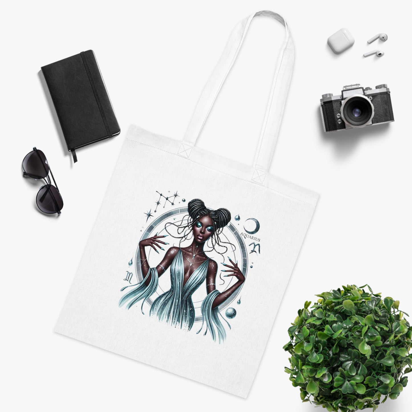 Mystic Moon Goddess Cotton Tote — Astrological Witchy Art Tote Bag