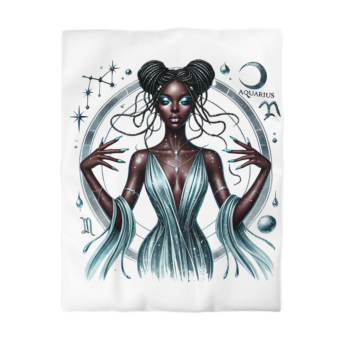 Aquarius Goddess Duvet Cover — Celestial Zodiac Bedding for Astrology Lovers
