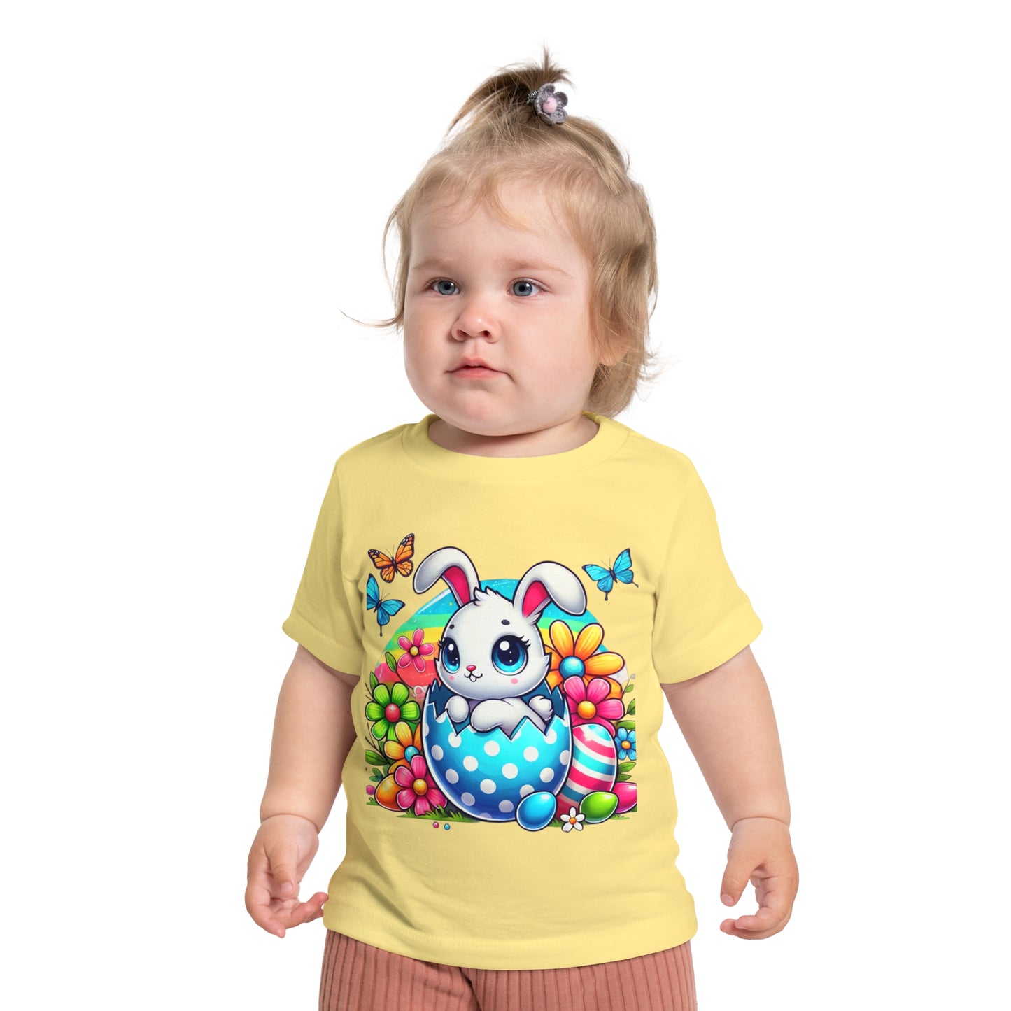 Cute Bunny Easter Baby T-Shirt - Short Sleeve Floral Design
