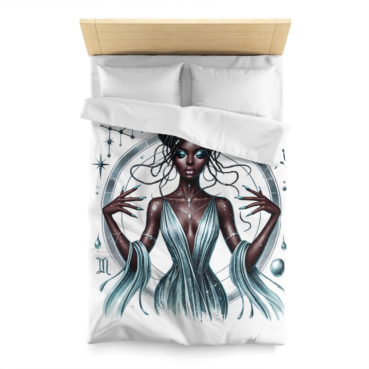 Aquarius Goddess Duvet Cover — Celestial Zodiac Bedding for Astrology Lovers