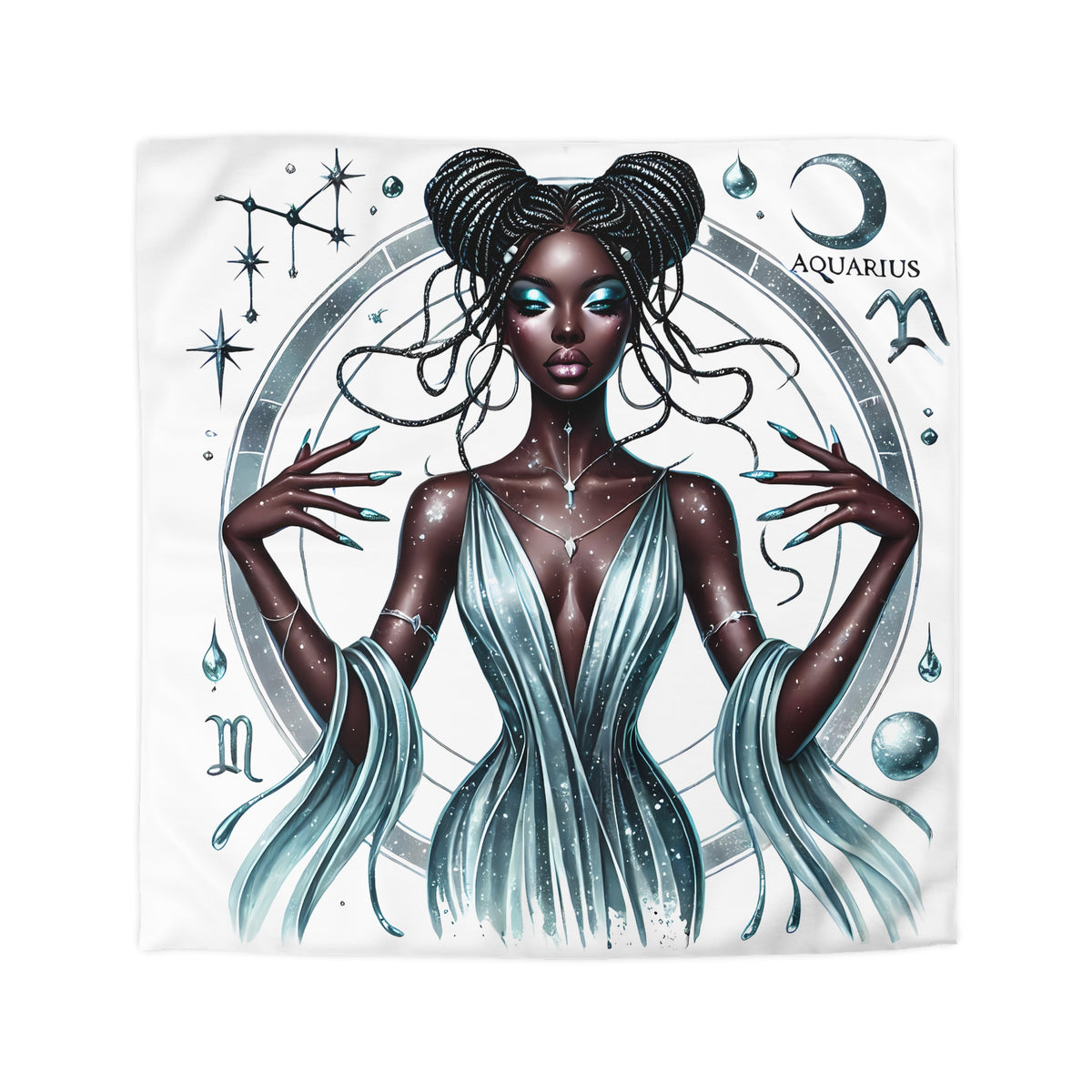 Aquarius Goddess Duvet Cover — Celestial Zodiac Bedding for Astrology Lovers
