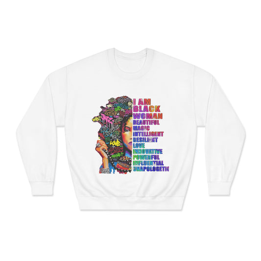 Black Woman Affirmation Sweatshirt — "I Am Black Woman" Empowerment Crewneck