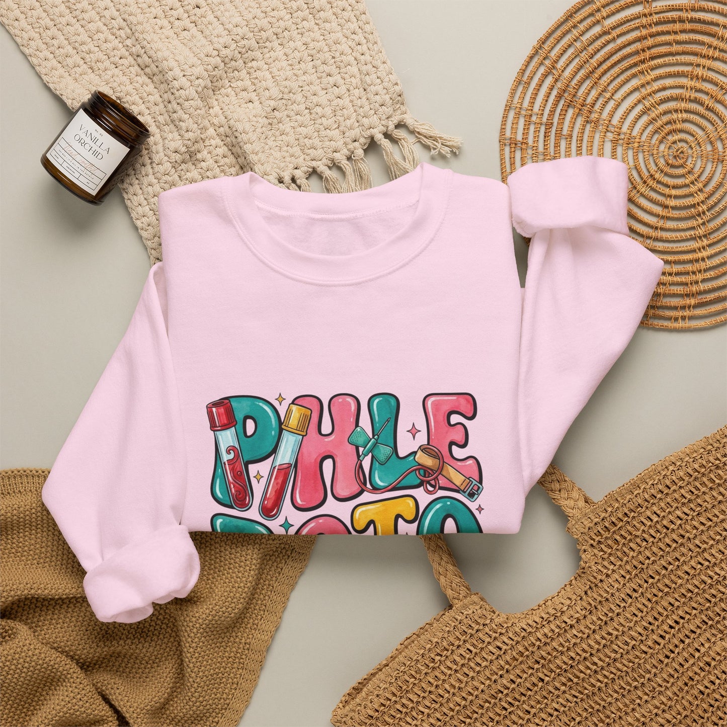 Crewneck Sweatshirt — Colorful Bubble Letter Graphic (“Pikle Boto Mist”)