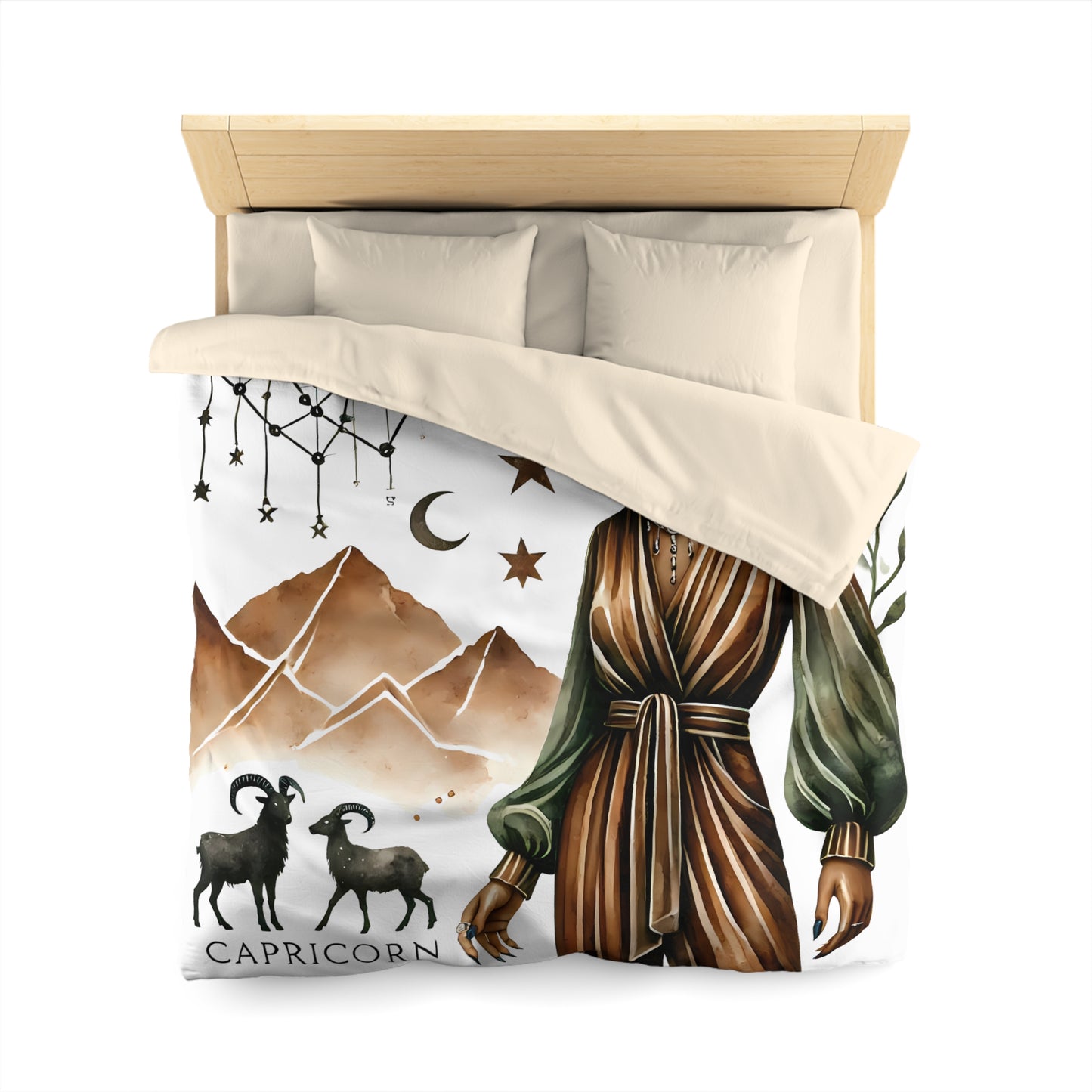 Capricorn Zodiac Duvet Cover — Elegant Earth-Toned Astrology Bedding