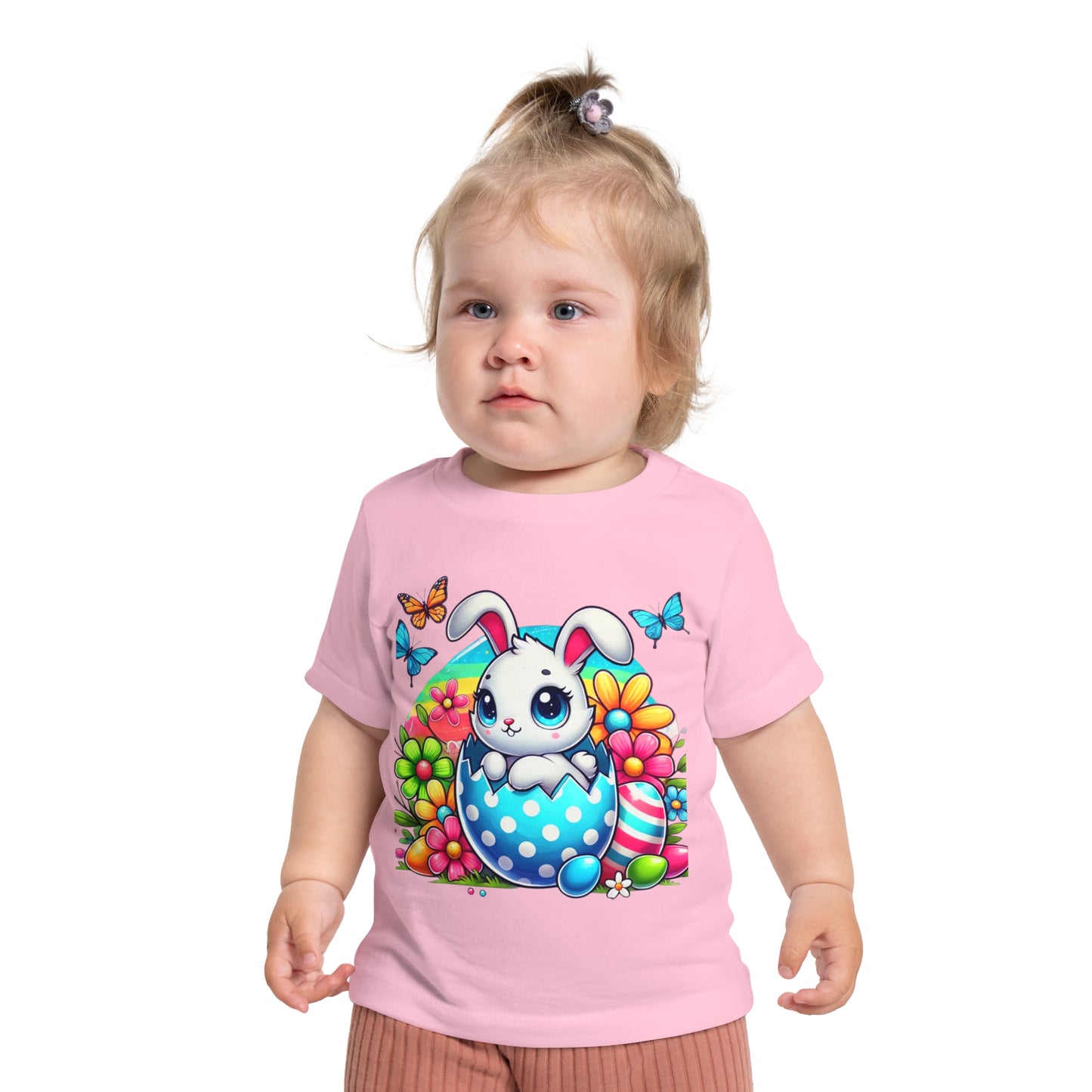 Cute Bunny Easter Baby T-Shirt - Short Sleeve Floral Design