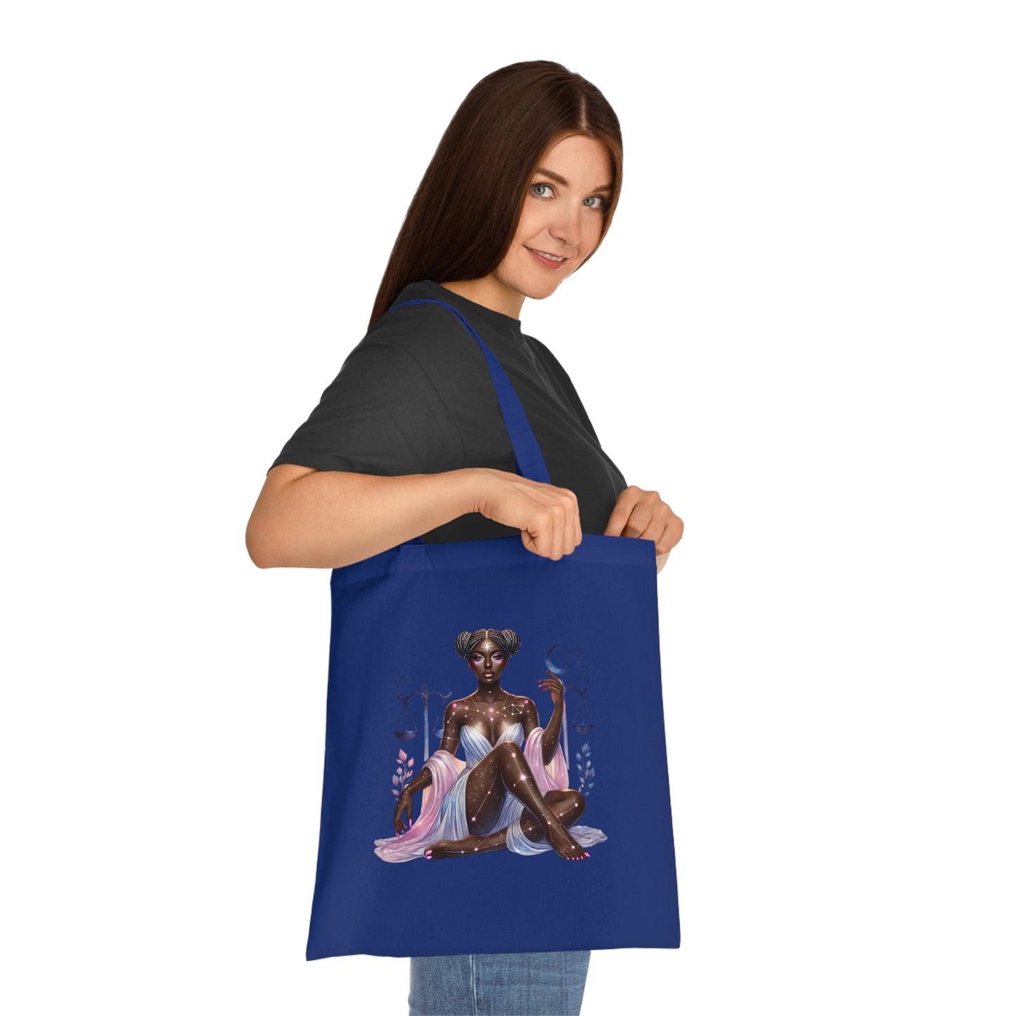 Libra Zodiac Tote Bag — Cosmic Black Woman Illustration, Astrology Gift