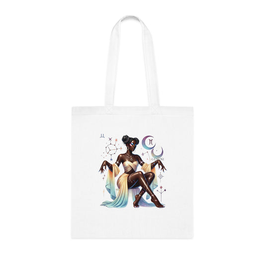 Zodiac Goddess Cotton Tote — Celestial Afro-Futurist Astrology Art Bag