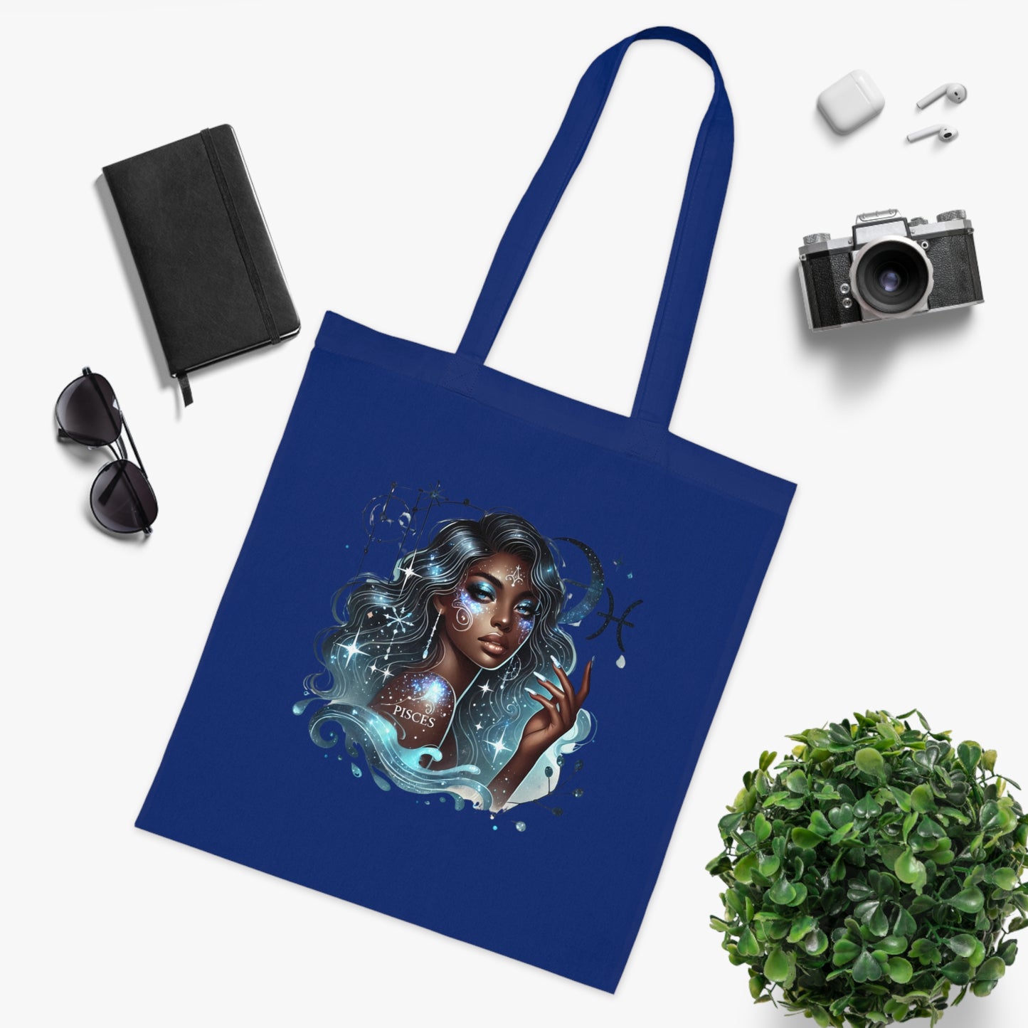 Pisces Goddess Cotton Tote — Astrological Water Sign Art Tote Bag