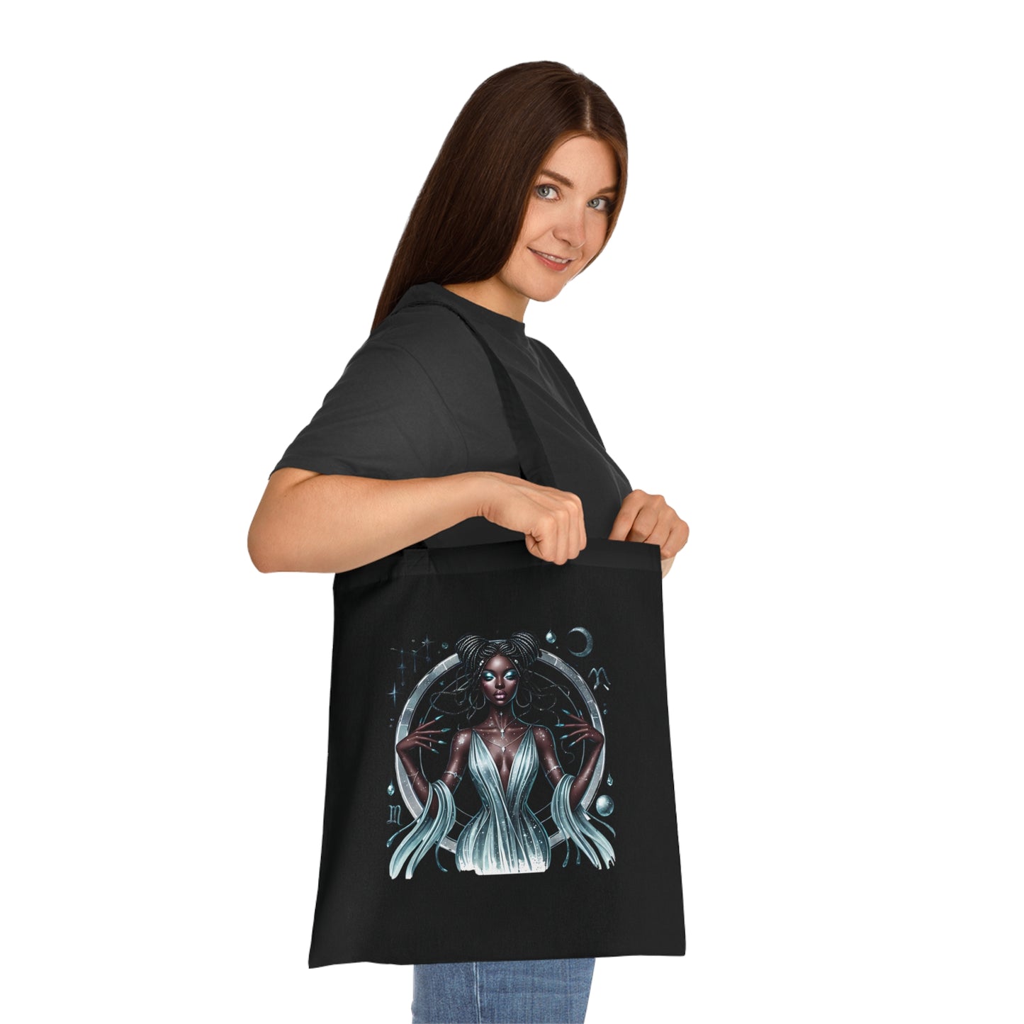 Mystic Moon Goddess Cotton Tote — Astrological Witchy Art Tote Bag