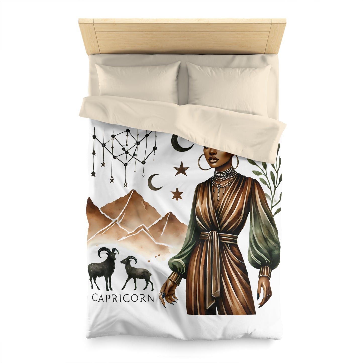 Capricorn Zodiac Duvet Cover — Elegant Earth-Toned Astrology Bedding