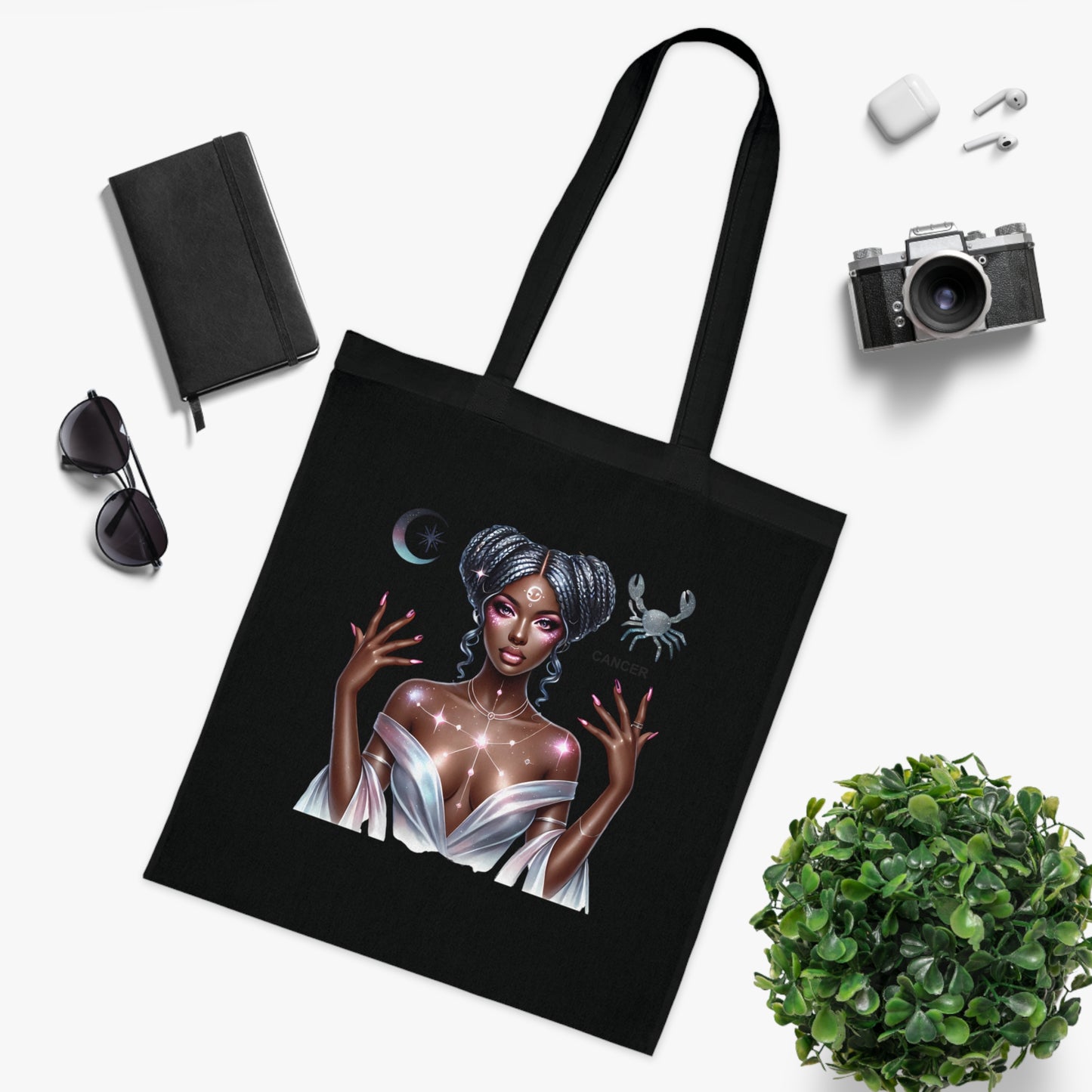 Cancer Zodiac Tote Bag — Mystic Moon Goddess Astrology Cotton Tote