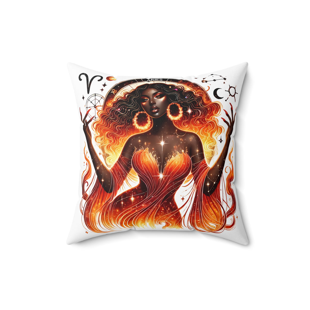 Fiery Goddess Decorative Pillow — Afrocentric Fire Woman Art Throw Pillow