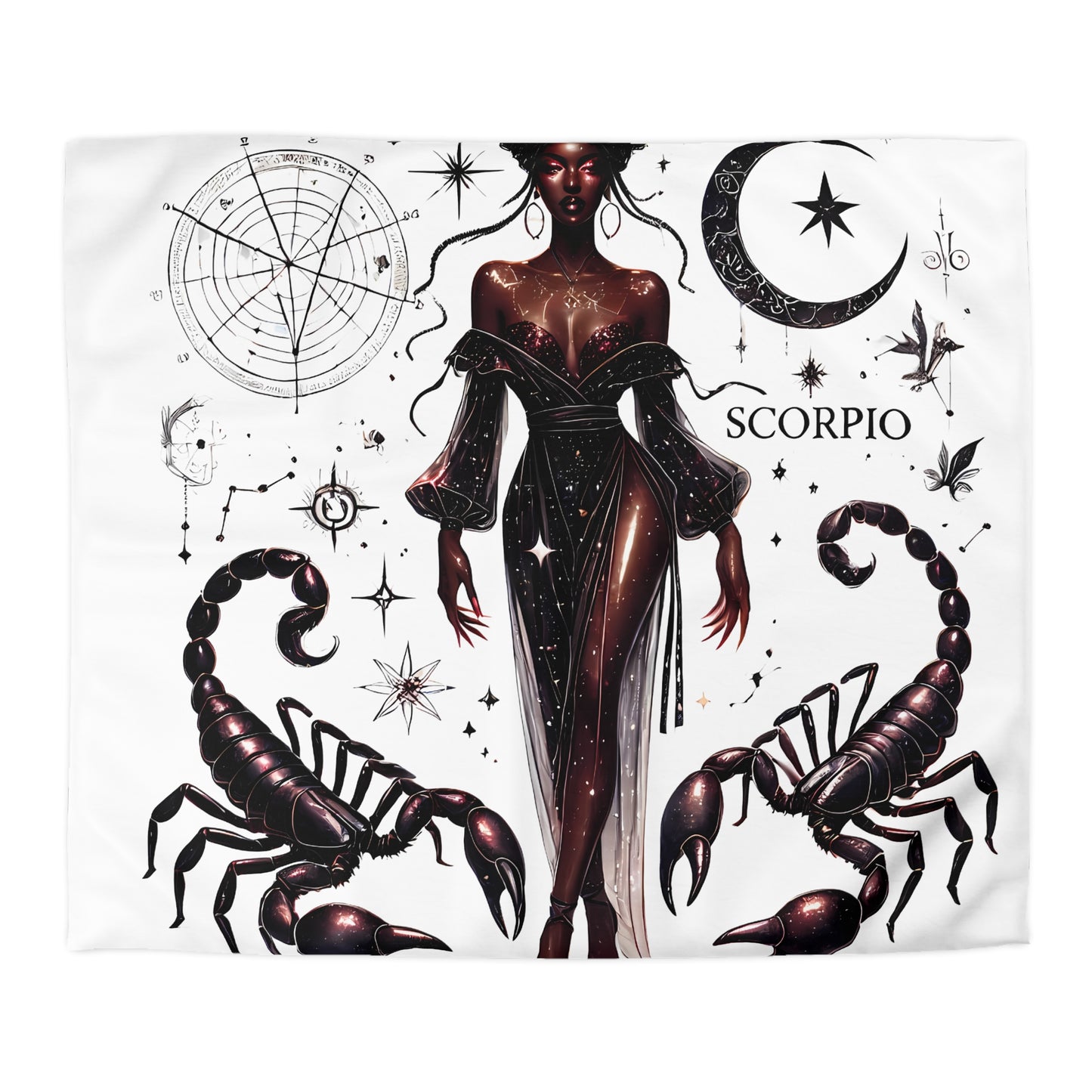Scorpio Zodiac Duvet Cover — Celestial Scorpio Bedding with Scorpion Art